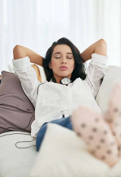 Theres Nothing Staying Home Real Comfort Young Woman Taking Nap — Foto Stock