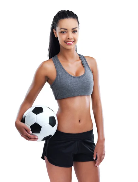 Football Fun Cropped Portrait Female Soccer Player Isolated White — Foto de Stock