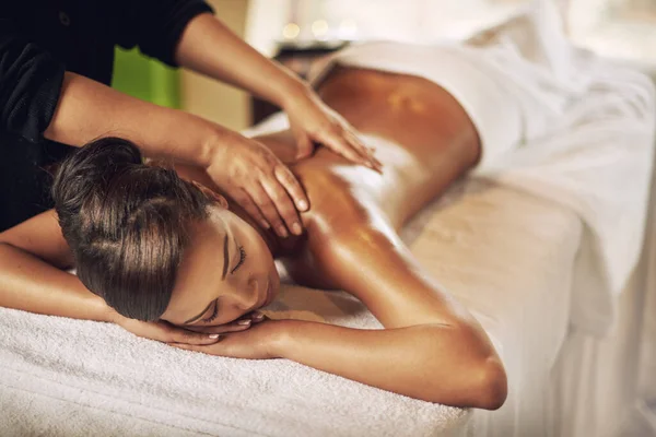 Spa Serenity High Angle Shot Young Woman Getting Massage Spa — Zdjęcie stockowe