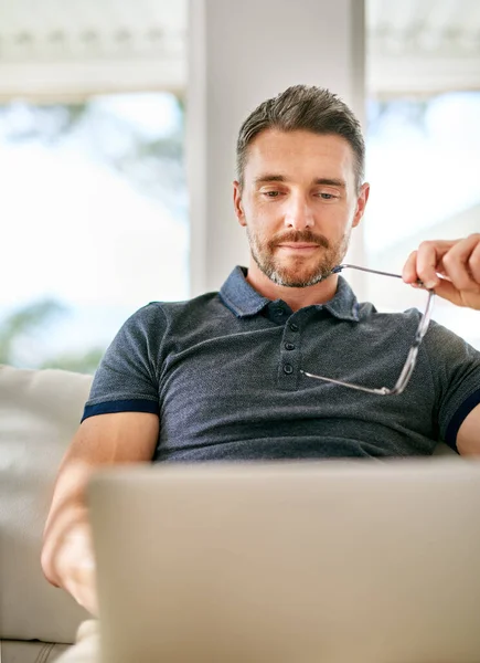 Enjoying His Day Handsome Mature Man Relaxing Sofa Home — Stock Photo, Image