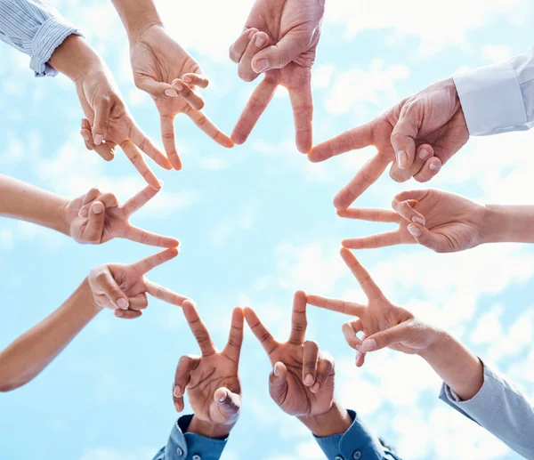 Star Sign Hands Teamwork Marketing Collaboration Support Peace Success Corporate — Foto de Stock