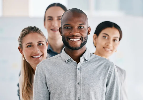 Black Man Leader Teamwork Portrait Collaboration Company Vision Happy Staff — Stock Fotó