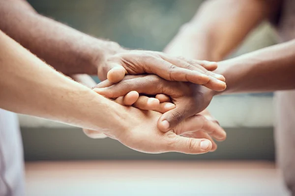 Community Support Hands Team Building Employee Collaboration Outdoors Together Diversity — Fotografia de Stock