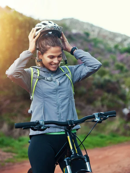 What Cycle Female Mountain Biker Out Early Morning Ride — Zdjęcie stockowe