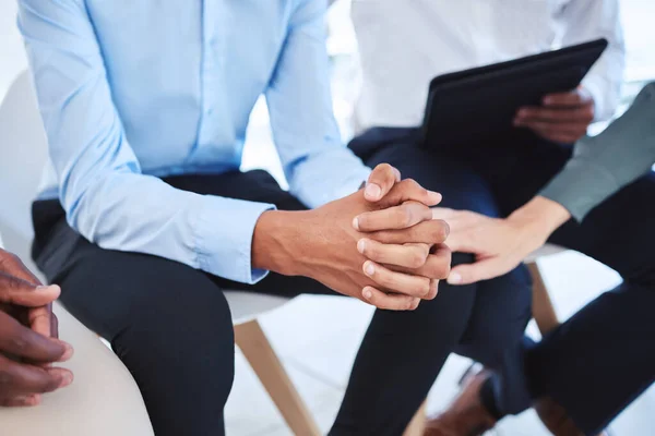 Stress Anxiety Hands Man Counselling Meeting Trust Support Mental Health — Stockfoto