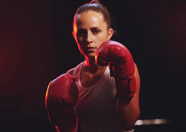 Fitness Boxer Woman Sports Boxing Gloves Training Exercise Fighting Young — Stock Photo, Image