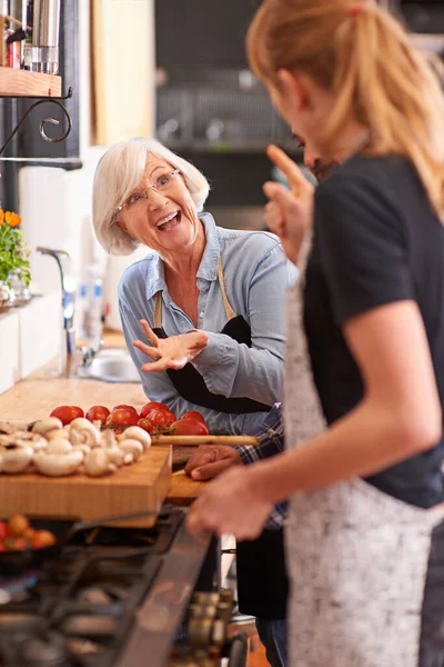 Fun Times Great Food Senior Woman Young Woman Cooking Together — Foto de Stock