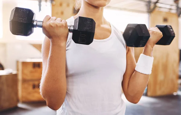 Hands Woman Dumbbell Exercise Workout Gym Fitness Health Healthy Sport — Fotografia de Stock