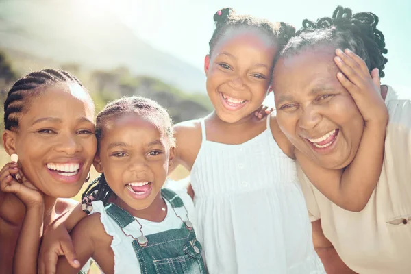 Portrait Family Taking Selfie Outdoors Happy Smiling While Bonding Grandmother — Fotografia de Stock