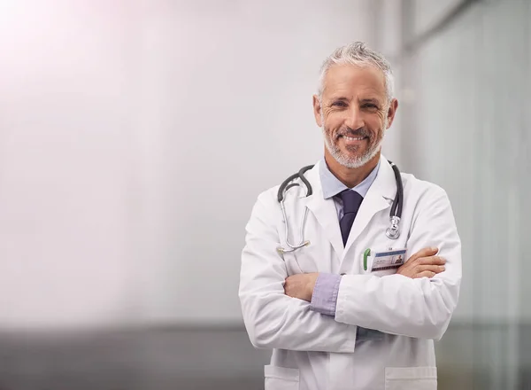 Your Health Number One Concern Portrait Mature Male Doctor Standing — Foto de Stock