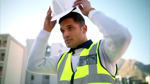 Arquitetura Construção Engenharia Homem Fora Prédio Escritórios Local Trabalho Desenvolvimento — Vídeo de Stock