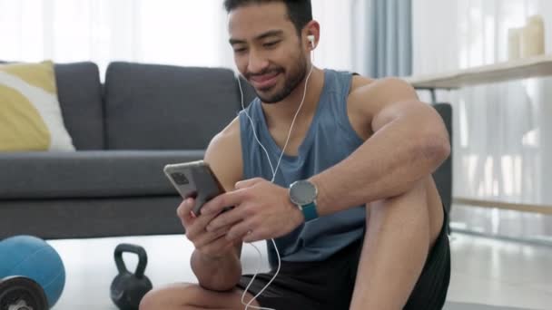 Inicio Fitness Teléfono Aplicación Música Para Hombre Entrenamiento Entrenamiento Ejercicio — Vídeos de Stock