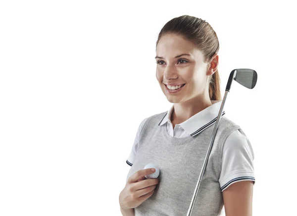 Shes Got Win Studio Shot Young Golfer Holding Golf Ball — Stock Photo, Image