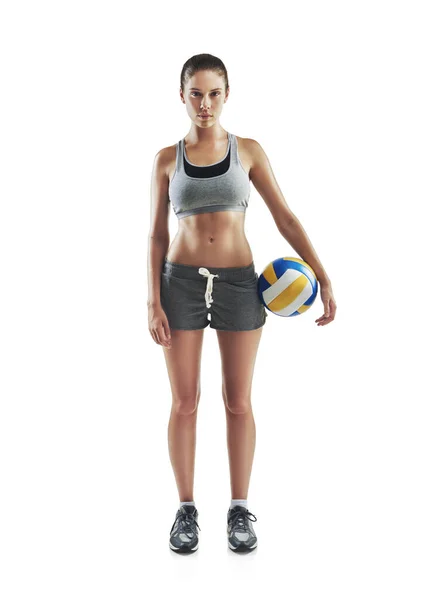 Voleibol Vida Retrato Completo Una Joven Atleta Sosteniendo Voleibol Sobre —  Fotos de Stock