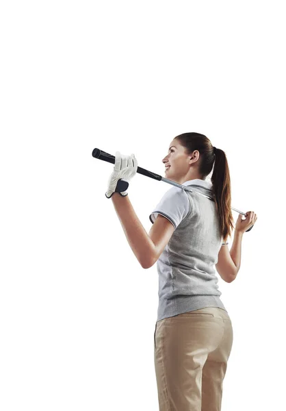 Taking Control Her Club Studio Shot Young Golfer Holding Golf — Stock Photo, Image