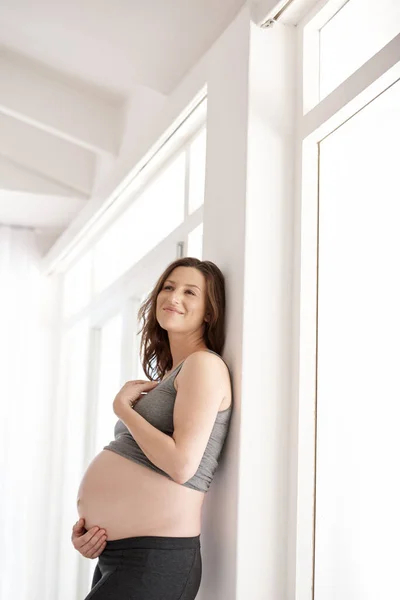 Taking Care Her Baby Its Born Young Pregnant Woman Standing — Stock Photo, Image