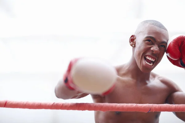 Aggressive Male Athletic Aggressive African American Male Athletic Ready Punch — Stock Photo, Image