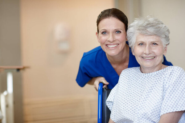 Senior patients get special care. Portrait of a nurse and a senior patient - Copyspace
