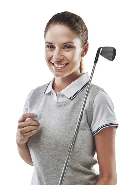 Could Another Studio Shot Young Golfer Holding Golf Ball Iron — Stock Photo, Image