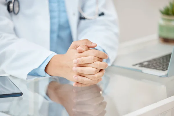 Doctor Hands Hope Praying Sign Bad News Consultation Hospital Office — Stock Photo, Image