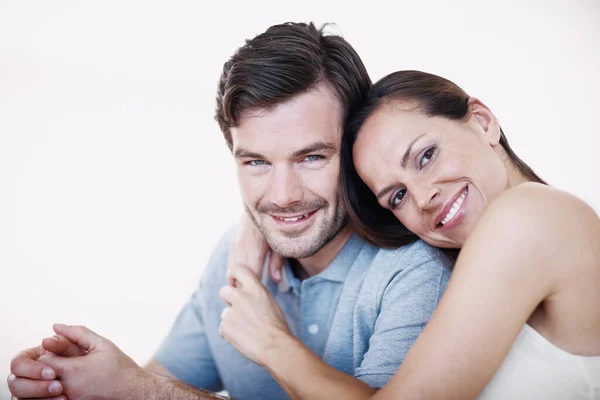 Enjoying Blissful Moment Together Affectionate Young Couple Sitting Together Indoors — Stock Photo, Image