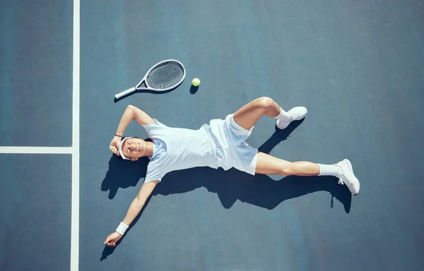 Joueur Tennis Fatigué Épuisement Professionnel Fatigue Jeu Sur Terrain Entraînement — Photo