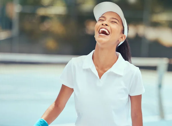 Sport Sieg Und Tenniserfolg Tennisspielerin Feiert Sieg Bei Einem Spiel — Stockfoto