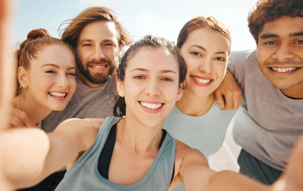 Exercício Amigos Selfie Fitness Social Evento Bem Estar Fora Com — Fotografia de Stock