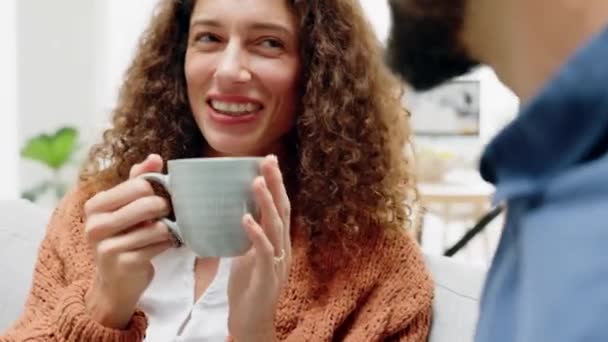 Kærlighed Latter Kaffe Samtale Kommunikation Lykkeligt Ægteskab Mellem Par Med – Stock-video