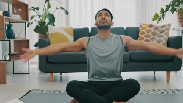 Meditation Exercise Man Yoga Training Zen Workout Spiritual Health Relax — Stock Video