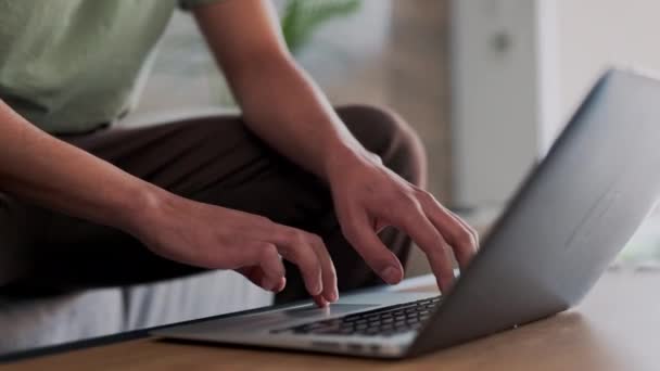 Mãos Homem Laptop Falha Casa Sala Estar Sofá Interior Casa — Vídeo de Stock