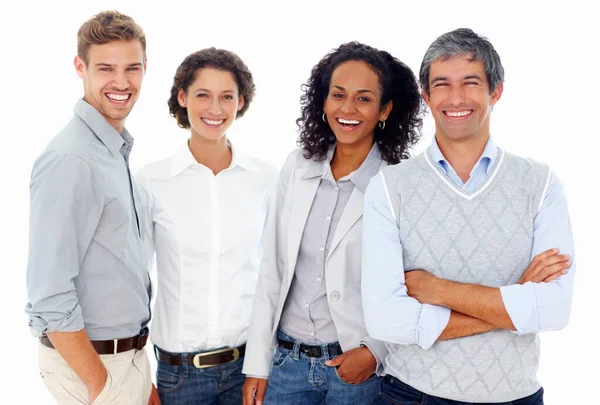 Happy Business Partners Portrait Friendly Business People Standing Together White — Stock Photo, Image