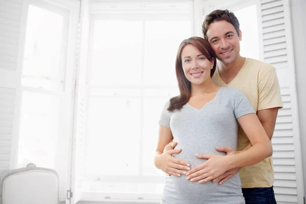 New Family Beginnings Copyspace Proud Expecting Couple Standing Together Living — Stock Photo, Image