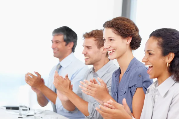 Great Presentation Profile Shot Group Young Business People Clapping Hands — Stock Photo, Image