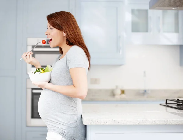 Thinking Baby Healthy Diet Pregnant Woman Eating Healthy Salad Kitchen Royalty Free Stock Photos