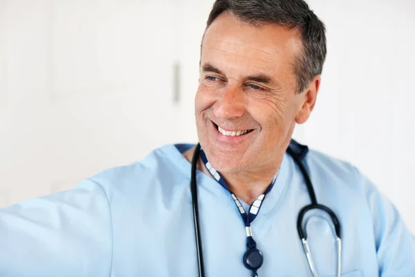 Experienced Mature Doctor Smiling White Closeup Portrait Experienced Mature Doctor Stock Image