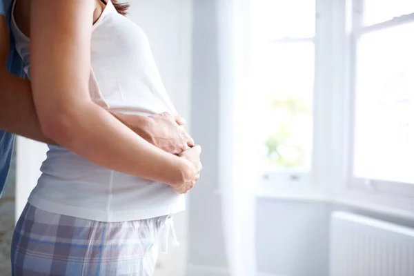 Fruitful Beginnings Copyspace Side View Young Womans Pregnat Belly Being — Stock Photo, Image