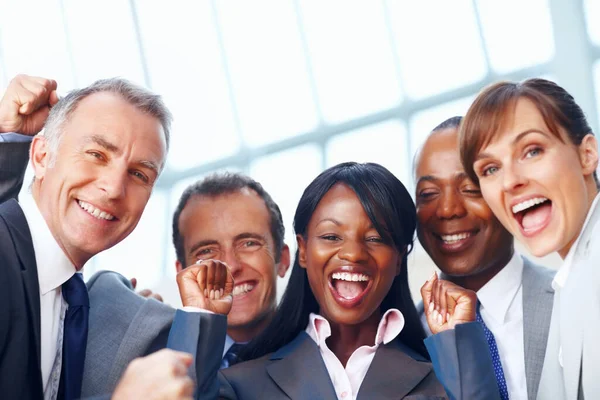 Happy Multi Ethnic Business People Enjoying Success Closeup Portrait Happy — Stock Photo, Image