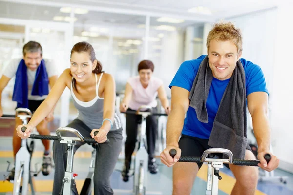 Group Exercise Group People Using Exercise Bikes Gym Royalty Free Stock Images