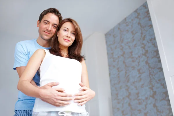 Committed Parents Young Man Holding His Girlfriends Pregnant Belly Look — Stock Photo, Image