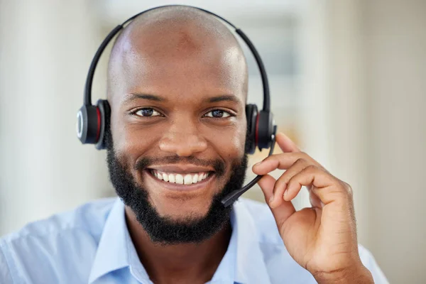 Sales Zwarte Man Portret Call Center Agent Customer Service Support — Stockfoto
