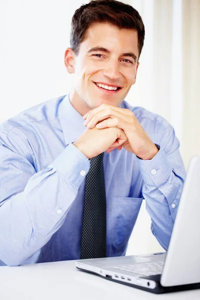 All Business Handsome Young Businessman Working Laptop — Stock Photo, Image