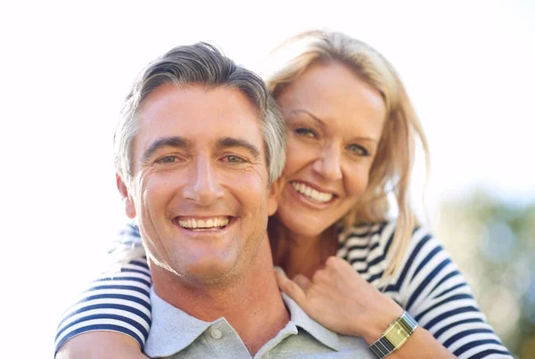 Shes Partner Play Cropped Portrait Handsome Mature Man Piggybacking His — Stock Photo, Image