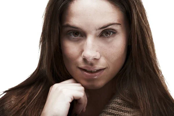 Tiene Esa Mirada Estudio Una Hermosa Joven Posando Sobre Fondo —  Fotos de Stock