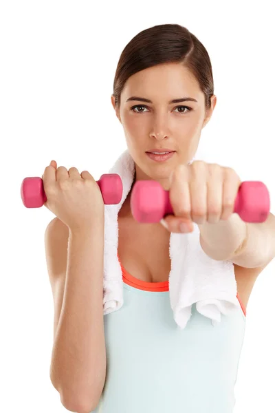 Dedícate Una Joven Forma Haciendo Ejercicio Con Dumbbels —  Fotos de Stock