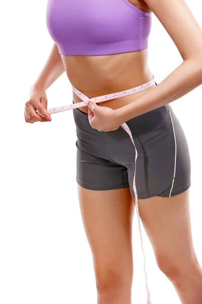 Believe You Can Youre Halfway Woman Measuring Her Waistline White — Stock Photo, Image