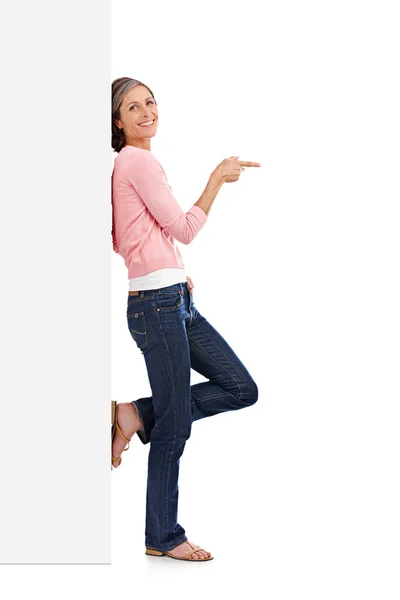 Giving You Some Advice Studio Shot Mature Woman Leaning Blank — Stock Photo, Image
