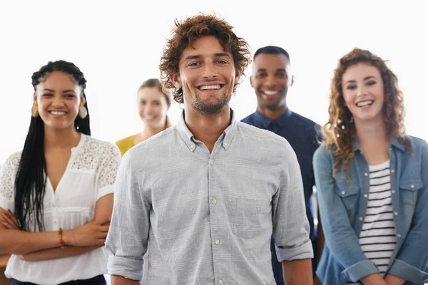 Esta Equipa Tem Grandes Sonhos Grupo Colegas Trabalho Contra Fundo — Fotografia de Stock