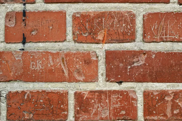 Signature Wall Photo Brick Wall Old School Lot Signatures Written — Fotografia de Stock