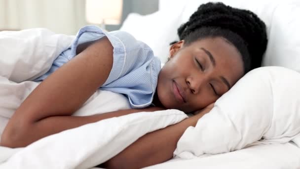 Sleep Bed Relax Black Woman Sleeping Bedroom Her Home Dreaming — Stock Video